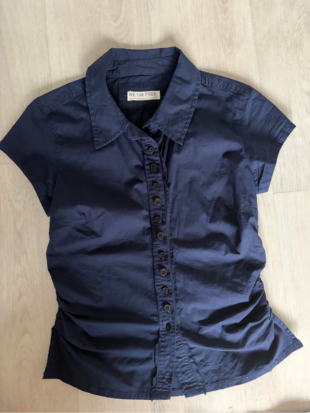 Free people Navy Short Sleeve Button-Front Shirt